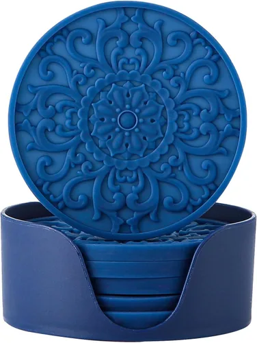 Vista 15 de Colinda Juego de 6 posavasos de silicona con soporte, alfombrillas antideslizantes para bebidas frías y calientes, diseños decorativos, embalaje