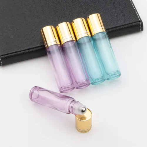 Vista 5 de Kesell Paquete de 10 botellas de vidrio de 0.3 fl oz, Azul perla y morado, Moderno