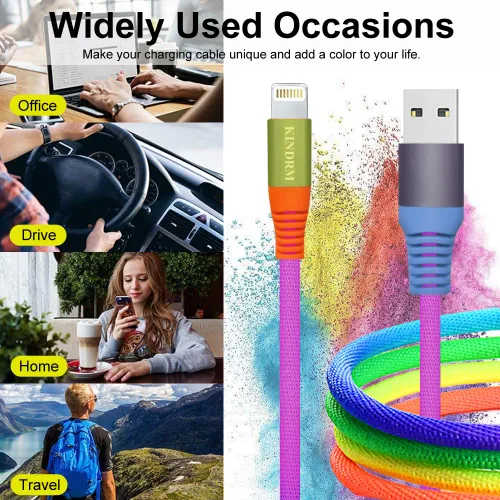 Vista 7 de Cable de carga para iPhone, [certificado MFi de Apple] 3 pies colorido gradual USB A a Lightning cable de carga rápida de nailon trenzado