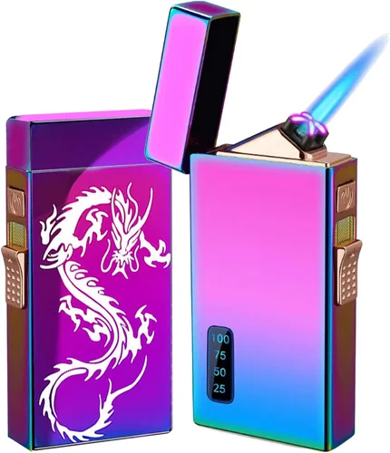 Vista 9 de Black Dragon - Encendedor de arco y butano 2 en 1, linterna de llama de chorro, recargable por USB, resistente al viento, recargable para barbacoas