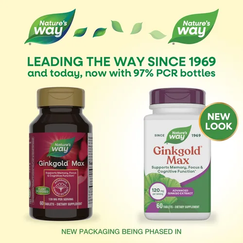 Vista 2 de Nature's Way Ginkgold Max Advanced Ginkgo Extracto para agudeza mental, 1 x diario de 120 mg, 60