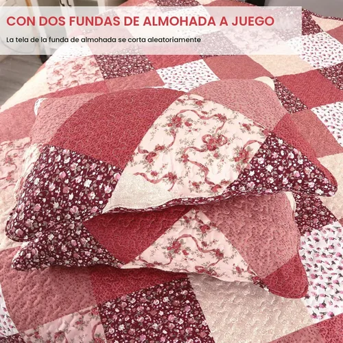 Vista 4 de Qucover Juego de Edredón Twin, 3 Piezas Multicolor con Estampado Floral de Patchwork Colcha Tamaño Twin, Juego de Ropa de Cama Twin de Microfibra