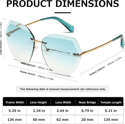 Vista 4 de AEVOGUE - Los lentes de sol para mujer sin bordes lentes de corte de diamante de tamaño grande AE0534