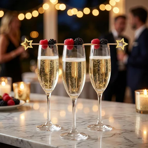 Vista 4 de Palillos de Cóctel Gold Star, Mondadientes Decorativos de 5.5 Pulgadas de Largo para Aperitivos, Frutas y Adorno de Bebidas, Suministros de Fiesta