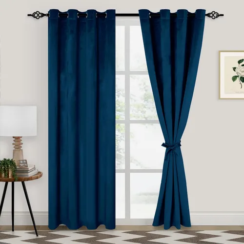 Vista 70 de XWZO Cortinas de terciopelo azul de 63 pulgadas de largo, elegantes cortinas de lujo suaves para sala de estar, aislamiento térmico, oscurecimiento