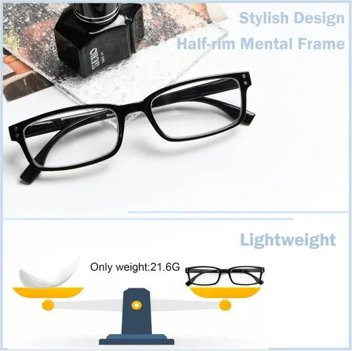 Vista 4 de GUD 4 pares de anteojos de lectura de estilo clásico, cómodos anteojos para lectura para mujeres y hombres (2 negros + 2 DEMI, 0.50)