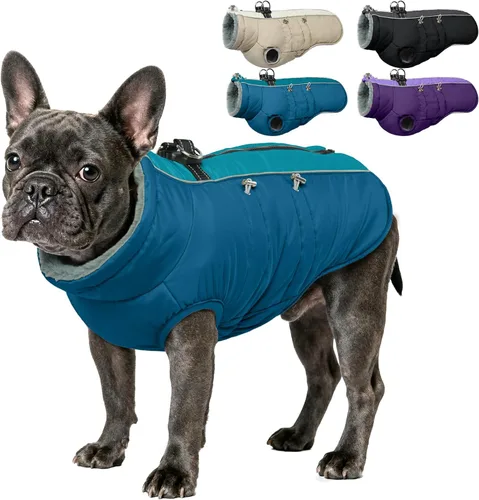 Vista 9 de IDOMIK Abrigo cálido para perros con arnés, chaquetas reflectantes impermeables para perros pequeños, medianos y grandes, chaqueta de invierno