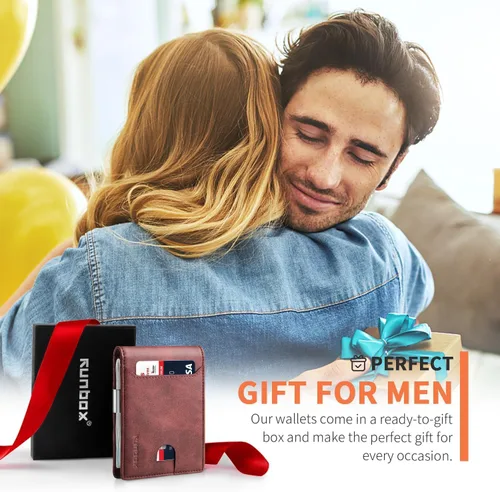 Vista 38 de RUNBOX - Carteras delgadas para hombre, cartera de piel con pinza para el dinero, cartera de bolsillo frontal con bloqueo RFID, tarjetero