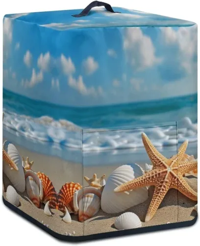 Vista 2 de Cubierta para freidora de aire con diseño de estrella de mar de playa, funda protectora rectangular con bolsillo y asa para olla a presión