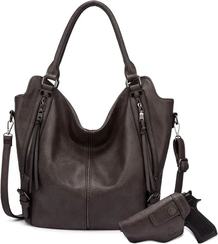 Vista 12 de Bolso hobo de portación oculta para mujer de piel sintética con bandolera, bolso de hombro grande con funda desmontable Negro