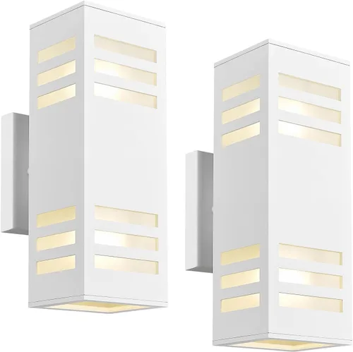 Vista 13 de harriet Luces de porche modernas para exteriores, cubierta de aluminio impermeable IP64 y vidrio templado, aplique de pared rectangular arriba/abajo