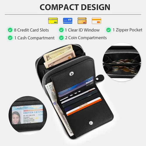 Vista 2 de XINNSTAR Billetera pequeña genuina para mujer, tarjetero delgado con bloqueo RFID con ventana para identificación, monederos compactos para mujer