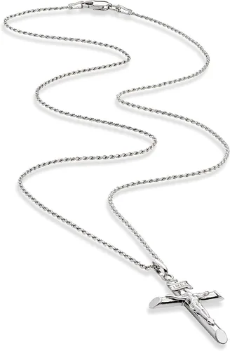 Vista 2 de Miabella Rhodium Plated 925 Sterling Silver Small or Large Crucifix Cross Necklace for Men Women Cross Pendant with Rope Chain Made in Italy