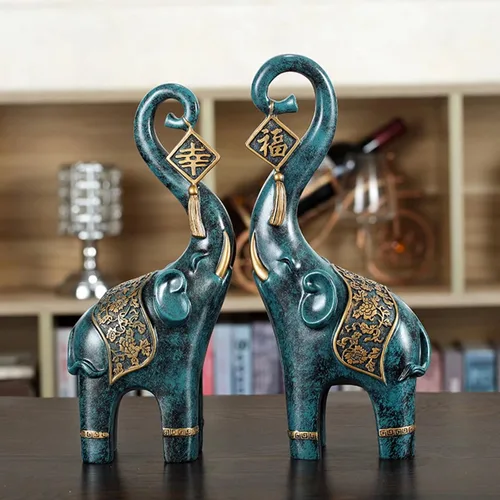 Vista 9 de Estatua de elefante de felicidad, adornos de elefante, escultura de elefante para decoración del hogar, regalo de negocios (beige)