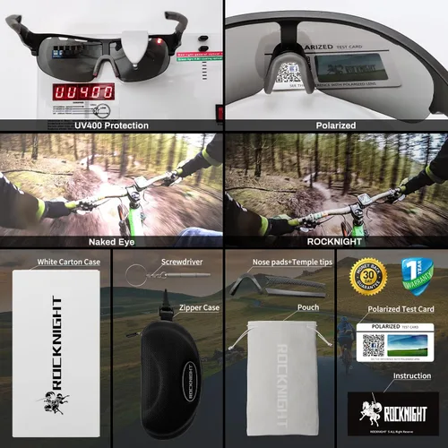 Vista 6 de ROCKNIGHT Gafas de sol deportivas de ciclismo para hombre, polarizadas, protección UV, plateadas, espejadas, para exteriores, cabeza media, ligeras