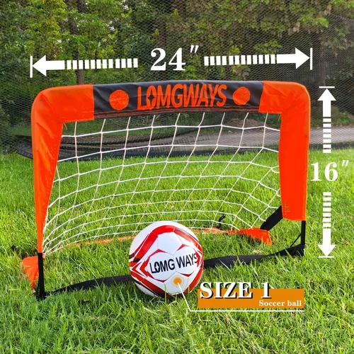 Vista 2 de LOMGWAYS Portería de fútbol – Red plegable para niños y jóvenes – Portería de fútbol interior + exterior con bolsa de transporte – Fácil instalación