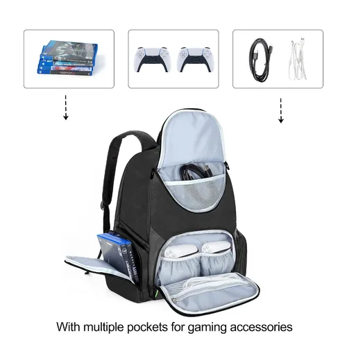 Vista 2 de CURMIO Gaming Console Backpack Compatible with PS5, PS4 and PS4 Pro, Travel Carrying Case with Pockets for Controller, Headset and Game Accessories
