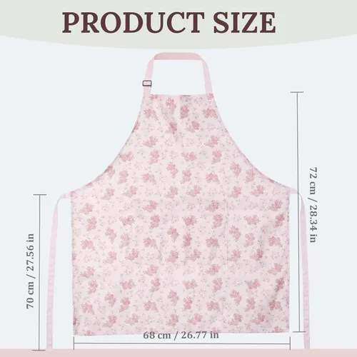 Vista 2 de Kitchen Apron, Double Sided Floral Adjustable Waterproof Apron with 2 Pockets for Baking, Salon, BBQ for Mom Wife