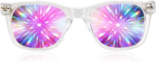 Vista 18 de Gafas de sol con difracción. Efecto prisma 3D de caleidoscopio multicolor. Gafas delirantes de GloFX.