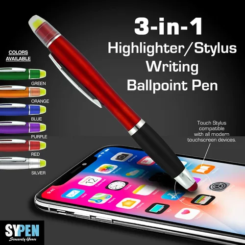 Vista 3 de SyPen Resaltador para Biblia con Lápiz y Puntero para Pantallas Táctiles, Combo 3 en 1, Todos los Resaltadores Amarillos, Tinta de Bolígrafo