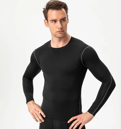 Vista 2 de Men's Compression Shirts Long Sleeve, Active Workout Running T-Shirt Top Cool Dry Lightweight Sports Base-Layer 3 Pack
