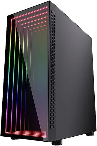 Vista 5 de Bgears b-Optillusion (ventiladores no incluidos) Funda ATX para juegos para PC, panel frontal ARGB con ilusión óptica especial, lado de vidrio