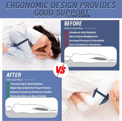 Vista 5 de Almohada de rodilla para dormir de lado, almohada ergonómica de piernas para dormir de lado, almohada de alivio del dolor de ciática para calmar