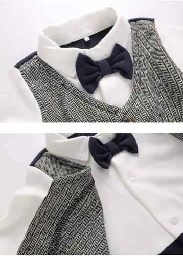 Vista 2 de Feidoog Traje formal de esmoquin de una pieza de manga larga para caballero recién nacido