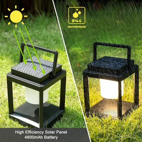 Vista 4 de Lámpara de mesa solar para exteriores, luz recargable inalámbrica para patio, linterna LED portátil con control táctil, 3 niveles de brillo, 4800