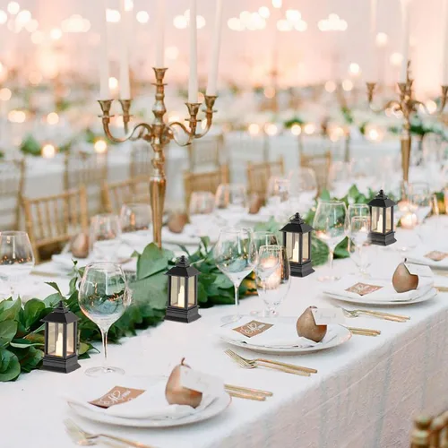 Vista 7 de Paquete de 24 mini linternas negras decorativas para interiores, para centro de mesa Battery Powered Small Led Lights Bulk, for Wedding, Table