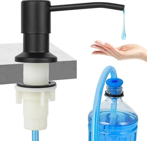 Vista 9 de Dispensador de Jabón para Fregadero de Cocina (Níquel Cepillado), Dispensador de Jabón de Acero Inoxidable para Encimera con Bomba y Kit de Tubo