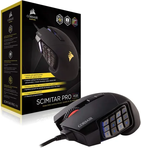 Vista 7 de Corsair Scimitar Pro RGB - Mouse para juegos MMO - Sensor óptico de 16,000 DPI - 12 botones laterales programables - Negro