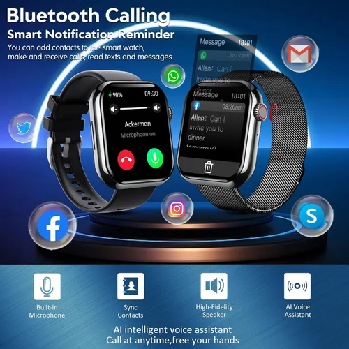 Vista 3 de Reloj inteligente para hombres y mujeres, reloj inteligente con monitor de presión arterial, monitor de frecuencia cardíaca, temperatura corporal