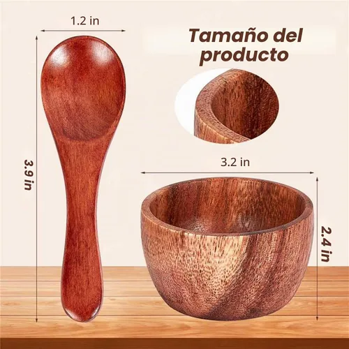 Vista 2 de Didaey 8 cuencos pequeños de madera para sumergir condimentos, pequeños cuencos de madera para servir de 3.2 x 2.4 pulgadas con 8 cucharas