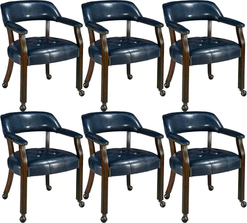 Vista 11 de LEEMTORIG Juego de 2 sillas de comedor con ruedas y brazo, sillas de comedor grandes con ruedas, silla de mesa de póquer de madera maciza, 26