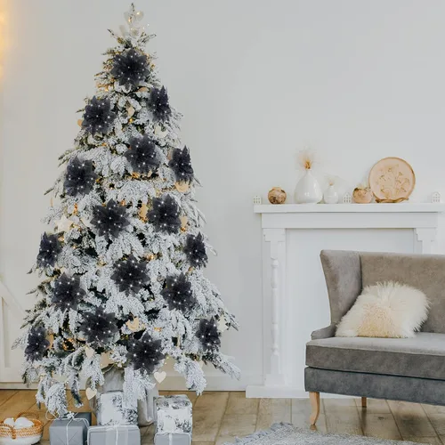 Vista 4 de Canlierr 12 piezas flores de Pascua de Navidad de 5.7 pulgadas con purpurina, flores artificiales con clips, adorno de árbol de Navidad para corona
