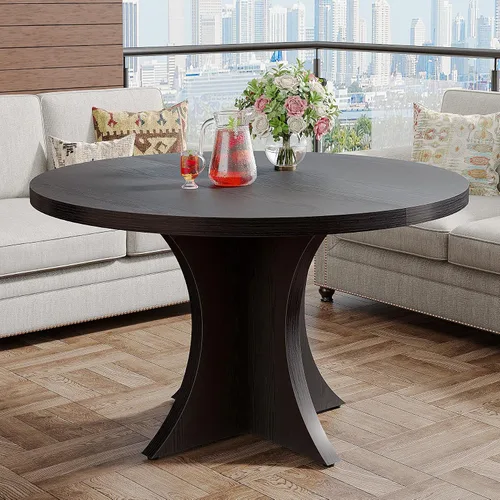 Vista 6 de Tribesigns - Mesa de comedor redonda para 4-6 personas, mesa de cocina de estilo granja de 47.24 pulgadas, mesa de comedor de madera con base