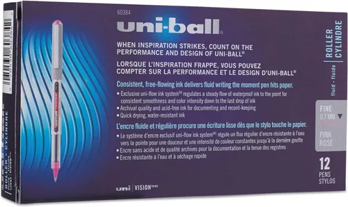 Vista 5 de Uni-ball 60384 Vision Roller Ball Stick Impermeable Bolígrafo Passion Pink Ink Fine Docena