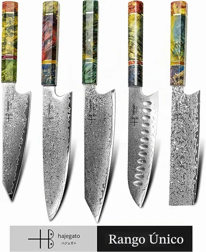 Vista 7 de Cuchillo de chef de Damasco Santoku único, de una pieza, mango profesional, cuchillo de cocina japonés de 7 pulgadas, VG10 de 67 capas de acero