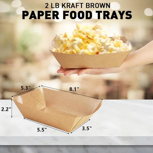 Vista 2 de DEAYOU Paquete de 250 botes de papel para alimentos, bandejas de comida Kraft de 2 libras, desechables, resistente a la grasa para papas fritas