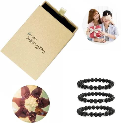 Vista 5 de MengPa - Pulseras de cuentas con cuentas de piedra volcánica mate y roca de lava, elástica, para hombre y mujer