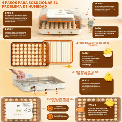 Vista 8 de HOWOOlUA - Incubadora de 56 huevos para incubar huevos con giro automático, control de temperatura y humedad, incubadora integrada de huevos de gran