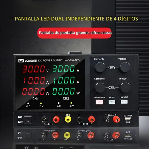 Vista 6 de Fuente de alimentación de CC variable, 4 canales 30 V 10 A 2 x 300 W ajustable conmutación regulada DC fuente de alimentación con pantalla