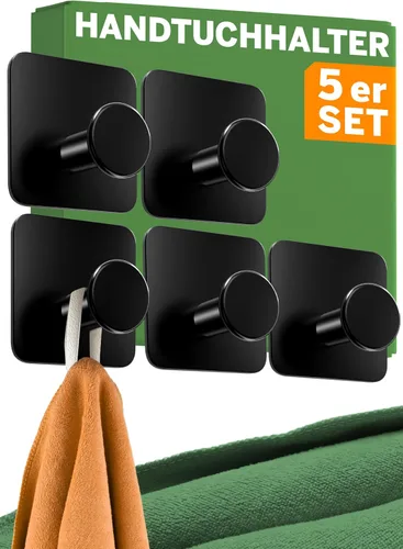 Vista 10 de 4smile Ganchos adhesivos para toallas para baños, juego de 4 percheros autoadhesivos negros, ganchos resistentes, incluye clavos de montaje