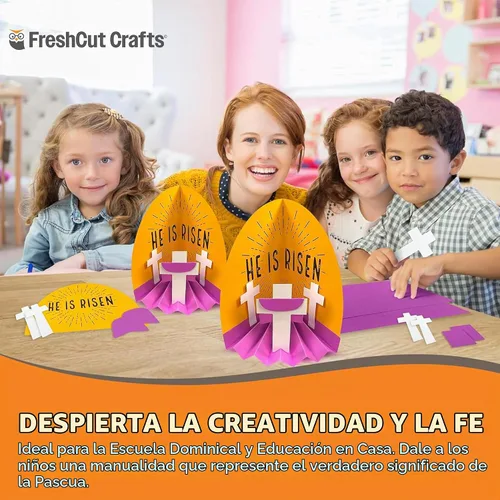 Vista 6 de FreshCut Crafts Kit de manualidades de la Biblia 3D de Diorama de Pascua Cartulina hecha en Estados Unidos, pantalla de mesa perforada, escuela