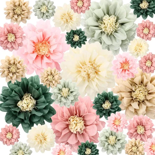 Vista 10 de Geyee 18 Piezas Flores de Papel Mexicanas Coloridas Fiesta Flores de Papel de Seda Pompones Carnaval Mexicano para Fondo Floral de Fiesta Boda