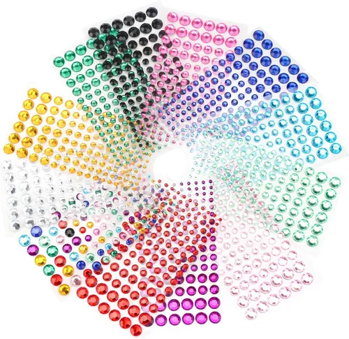Vista 7 de Gartful 12 hojas de calcomanías de gemas, coloridas calcomanías redondas de diamantes de imitación para manualidades, calcomanías autoadhesivas