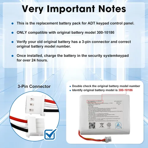 Vista 3 de rapthor Batería de repuesto 7950mAh 300-10186 para panel de seguridad inteligente ADT Command 3.6V / 3.7V / 4.2V 29.42Wh