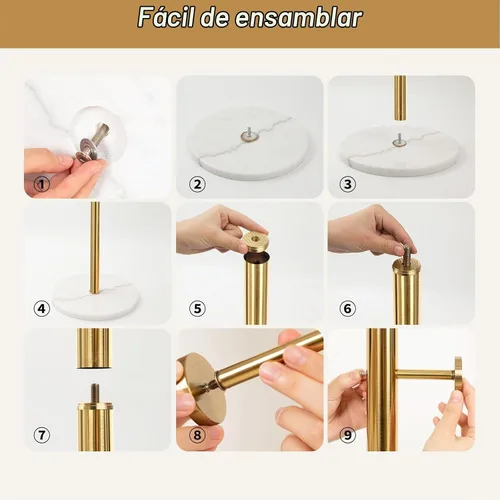 Vista 8 de Perchero de metal, 8 ganchos independientes, color dorado Oro y blanco