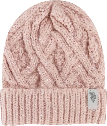 Vista 4 de U.S. Polo Assn. womens Beanie Hat and Scarf Set, Diamond Sequin Cable Knit Winter Cap and Scarf